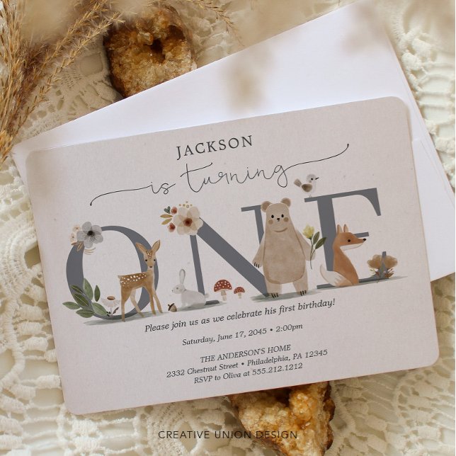 Convites Boho Woodland Primeiro Aniversário (Criador carregado)