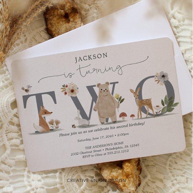 Convites Boho Woodland segundo aniversário Convide Segundo  (Criador carregado)