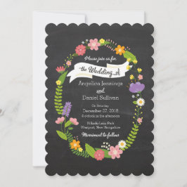 Convites Boho Woodland Wreath no Casamento Chalkboard