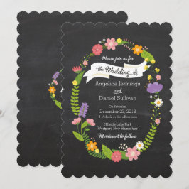 Convites Boho Woodland Wreath no Casamento Chalkboard