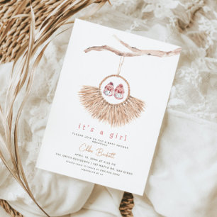 Convites Boho Wreath Baby Girl Blush Tan Chá de fraldas