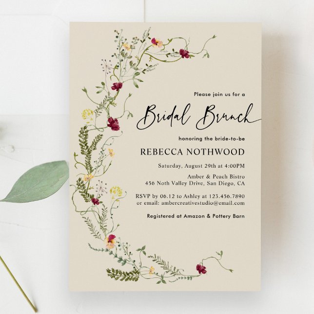 Convites Boho Wreath de Flores Selvagens Bridal Brunch (Criador carregado)