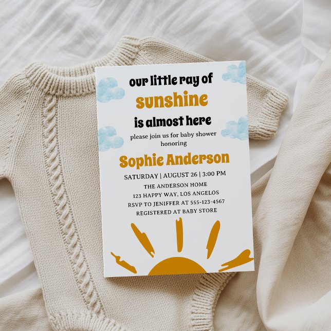 Convites Boho Yellow Little Ray Of Sunshine Baby Shower (Criador carregado)