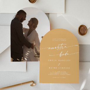 Convites Boho Yellow Marigold Photo Arch Casamento Espanhol