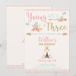 Convites Boho Young Wild e aniversário de 3 anos