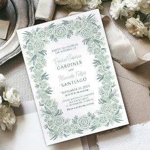 Convites Boi Floral Sage Mint Emerald Green Wedding