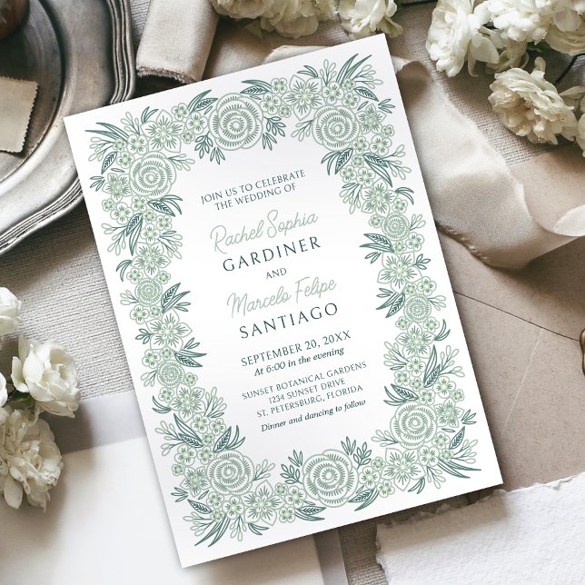 Convites Boi Floral Sage Mint Emerald Green Wedding (Criador carregado)