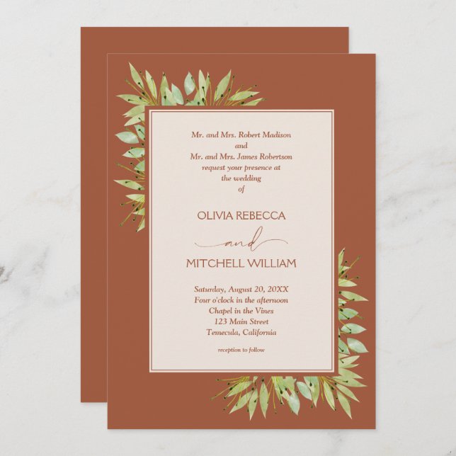 Convites Boiage Foliage Terracotta Wedding (Frente/Verso)