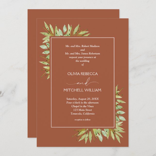 Convites Boiage Foliage Terracotta Wedding (Frente/Verso)