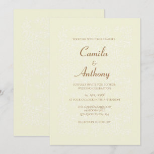 Convites Boige White Floral Impressão Border Weding