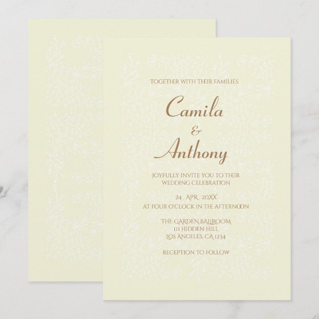 Convites Boige White Floral Impressão Border Weding (Frente/Verso)