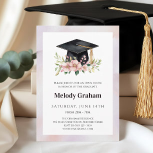 Convites Boina de Graduada em Pastel Suave Com Flores Gradu