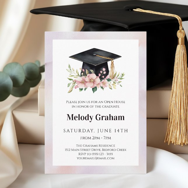 Convites Boina de Graduada em Pastel Suave Com Flores Gradu (Criador carregado)