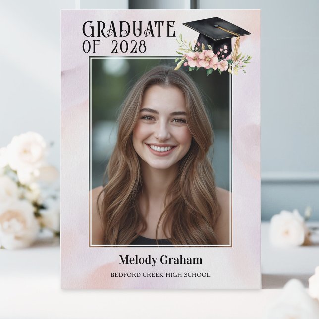 Convites Boina de Gradução de Pastel Suave com Flores Gradu (Criador carregado)