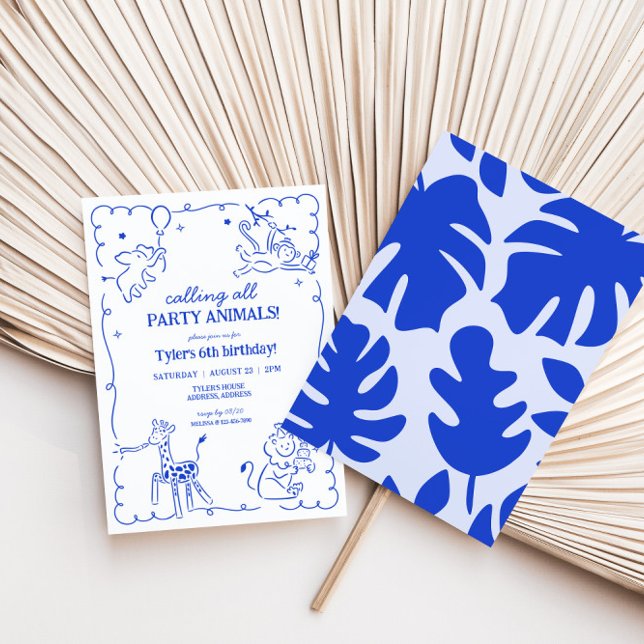 Convites Bois Selgle Zoo Safari Aniversário (Boys Safari Whimsical Hand Drawn Party Animals Birthday Invite)