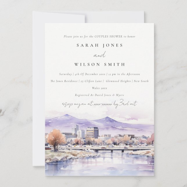 Convites Boise, Idaho Watercolor Landscape Couples Shower (Frente)