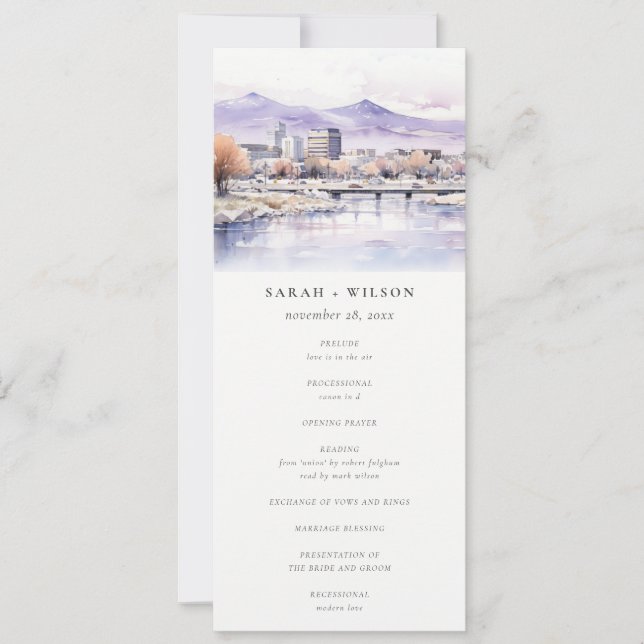 Convites Boise, Idaho Watercolor Landscape Wedding Program (Frente)