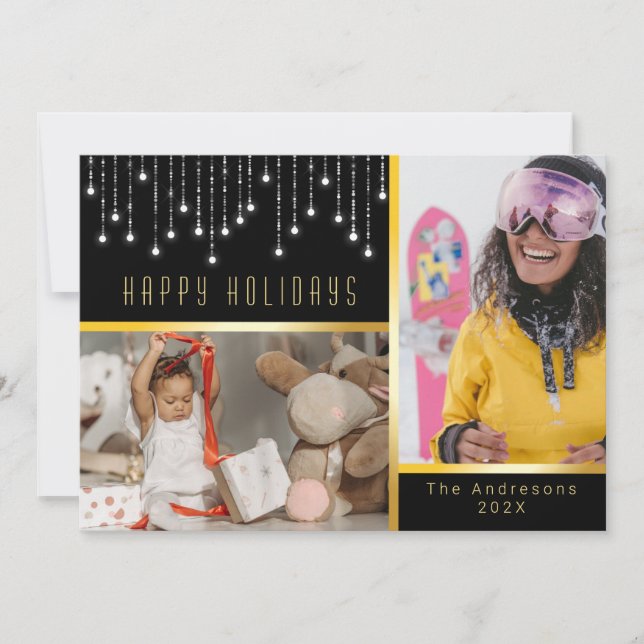 Convites BokeChristmas Poinsettia Fairy Lights Foto Dourada (Frente)