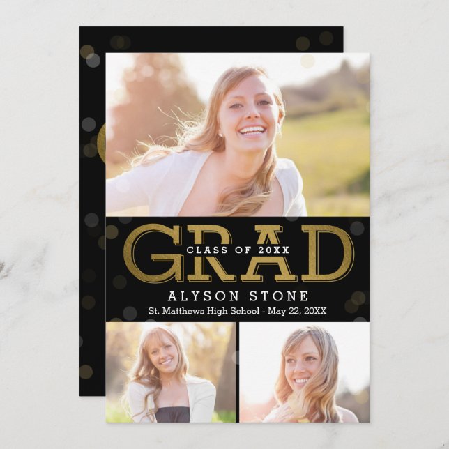 Convites Bokeh Collage EDITABLE COLOR Graduação (Frente/Verso)