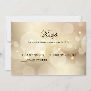 Convites Bokeh Dourado chique Rsvp Wedding claro