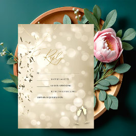 Convites Bokeh Elegante, Taças de Vinho Confetes Casamento