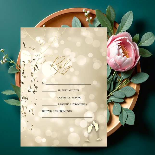 Convites Bokeh Elegante, Taças de Vinho Confetes Casamento (Criador carregado)