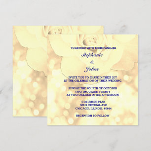 Convites Bokeh Ivory Sepia Floral Glitter Wedding Dourado