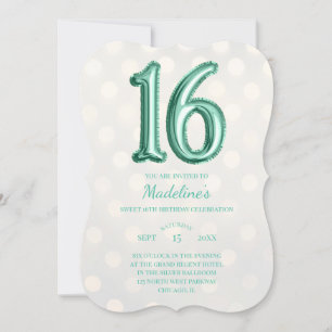 Convites Bokeh Mint Green Faux Foil 16º aniversário