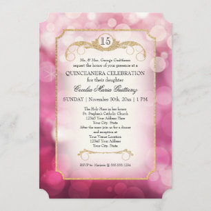 Convites Bokeh Moderno Brilho Rosa Brilho Quinceanera