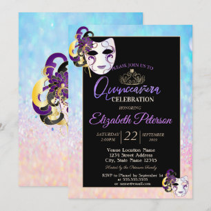 Convites Bokeh OmbreTiara, Mascarada Quinceañera