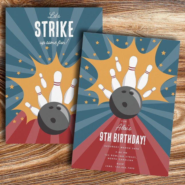 Convites Bola de boliche Aperte Um Aniversário de criança D (Bowling Ball Strike Up Some Fun Kids Birthday Invitation)