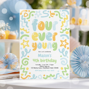 Convites Bola de Confete Four Ever Young 4º Aniversário 