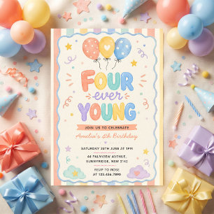 Convites Bola de Confete Four Ever Young 4º Aniversário