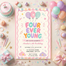 Convites Bola de Confete Four Ever Young para 4º Aniversári