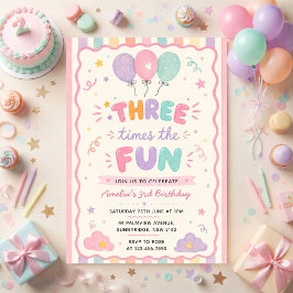 Convites Bola de Confete Três Vezes o Fun 3º Aniversário