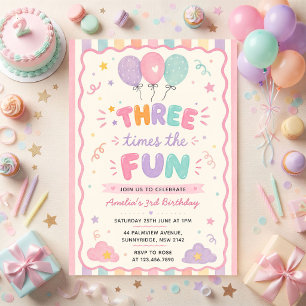 Convites Bola de Confete Três Vezes o Fun 3º Aniversário