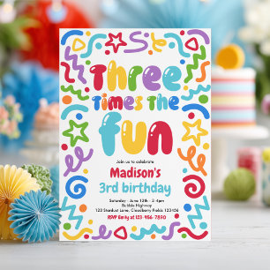 Convites Bola de Confete Três Vezes o Fun 3º Aniversário