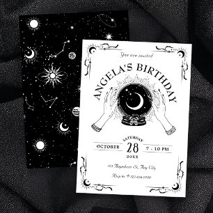 Convites Bola de cristal da lua mágica preta e branca de an