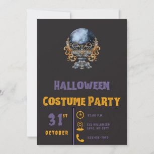 Convites Bola de Cristal Preta e Dourada Halloween Moderno 