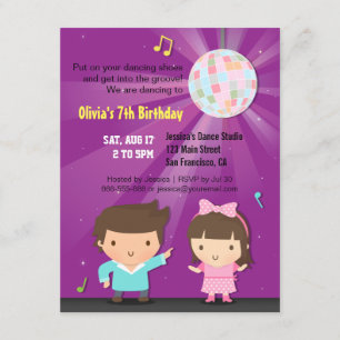 Convites Bola de Dança Disco Infantil Festa de Aniversário 