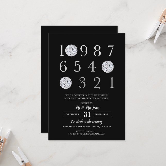 Convites Bola de Disco Black Silver, Partido da Véspera do  (Frente/Verso In Situ)