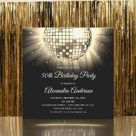 Convites Bola de Disco da Festa de aniversário 50 Dourada