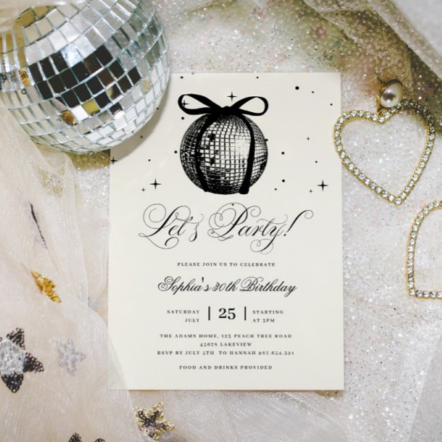 Convites Bola de Disco Desenhada à Mão Branca Qualquer Idad (Criador carregado)