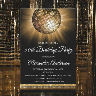 Convites Bola de Disco Dourada de 50ª Festa de aniversári