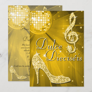 Convites Bola de Disco em Ouro Espanhol & Saltos de Brilho 