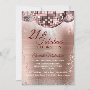 Convites Bola de Disco Glitter aniversário de 21 anos Glam