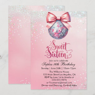 Convites Bola de Disco Rosa Doce Dezesseis