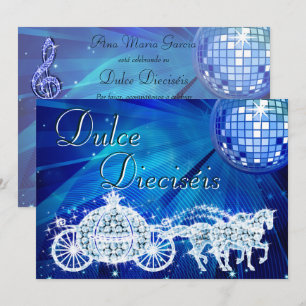 Convites Bola de Discoteca Azul, Carruagem Princesa & Caval