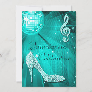 Convites Bola de Discoteca Azul e Saltos de Brilho Quinceañ