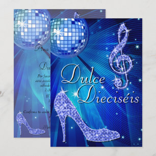 Convites Bola de Discoteca Azul Espanhola & Saltos de Brilh